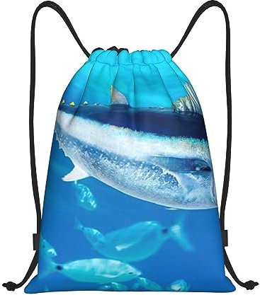 Xzeit Bluefin Thunfisch Thunnus Kordelzug Taschen Wasserdicht String Bag Sport Kordelzug Rucksack Gym Sack für Sport Reisen, Schwarz , S
