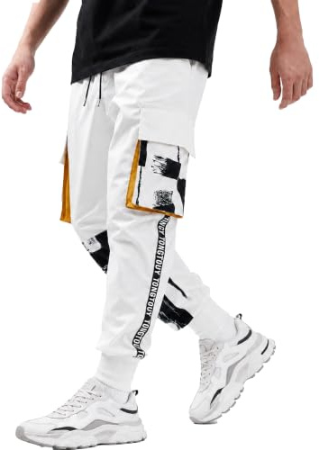 XYXIONGMAO Män vit taktiska haremsbyxor med fickor techwear streetwear hip hop joggare sweatpants cargobyxor för män