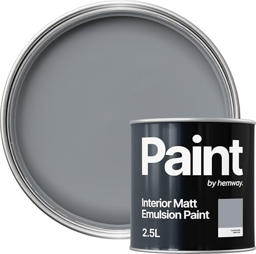 Hemway Slate Grey Paint 2.5 L, Indoor Matt Finish, One Coat, Wall Paint, Acrylic & Water-Based Emulsion, Quick Dry & High Coverage for the Kitchen, Bathroom & Bedroom Walls & Ceiling