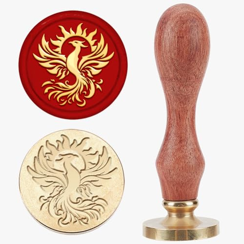 MAYJOYDIY Tampon de cire Phoenix Sun 25mm Oiseau de feu Animal Tampon de cire Retro Tête en laiton amovible avec manche en bois pour emballage de vin Idée de cadeau Invitation de fête