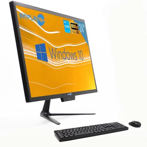 SIMPLETEK - All-in-One i3 24 tum 8 GB 2 TB Full HD Windows 10 Pro med trådlös mus och tangentbord | Wifi + Bluetooth | Inbyggd webbkamera