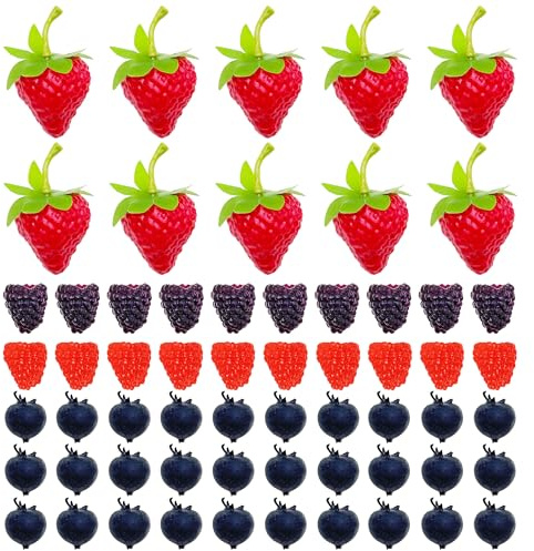 Attuslla 60 Pz Artificiali Frutta, Ciliegie Artificiali Frutta Artificiale Fragola Decorativa Artificiale Rosso Fragola per La Decorazione Della Festa di Casa Cucina Fotografia Prop