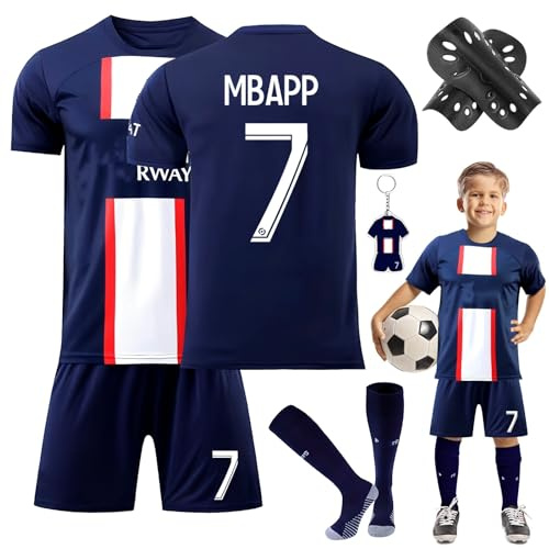 Heartsking Fussball Trikot Kinder, 23/24 Nr. 7 Fussballtrikot Kinder Jungen Hause/Auswärts mit Fussball Socken Schienbeinschoner Schlüsselanhänger Weihnachts Geschenke Neujahrsgeschenk für Jungen