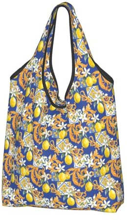 Buewutiry 2 borse grandi da donna, leggere, in stile siciliano, riutilizzabili, pieghevoli, per la spesa, per lavoro, spiaggia, viaggi, con manici