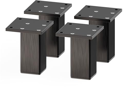 Sossai Aluminium Möbelfüße MFV2 als 4er Set aus Vierkant-Aluprofil: 38 x 38 mm, Farbe: Schwarz, Höhe: 80mm, schicke und stabile Möbelbeine für Vitrine, Kommode, Nachttisch, Schrank