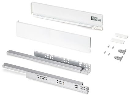 Emuca - Schubladen-Kit für Küche und Bad, Höhe 93mm, Tiefe 500mm, 30 Kg, sanftes Schließen, Panels nicht enthalten, Stahl, Weiß