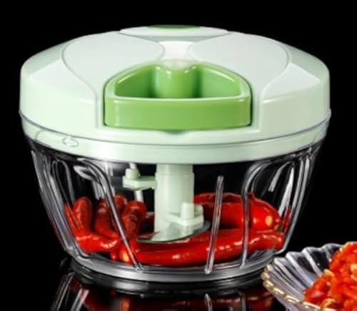 Tritatutto Manuale a Corda 400ml – Mini Tritatore da Cucina con Lame in Acciaio e Contenitore Trasparente – Facile da Pulire, Compatto e Sicuro – Colore Verde