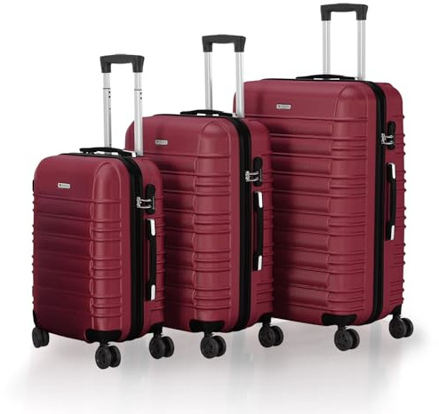 Juskys® Hartschale Kofferset Reisekoffer 3 teilig - Zahlenschloss, geräuscharme 360° Rollen groß, Teleskopgriff, leicht - Koffer in Rot