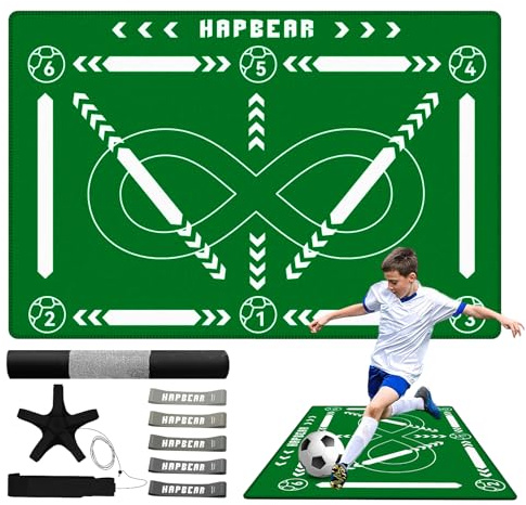 HAPBEAR Soccer Training Mat & Kick Trainer – Thickened 0.2 Non-Slip Mat for Footwork & Agility, Includes Adjustable Belt, 5 Resistance Bands & Portable Bag, Indoor/Outdoor, for Kids & Adults