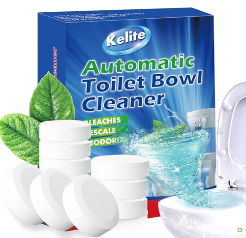 KELITE Toilet Bowl Cleaner Tablets 12-Pack, Automatic Cleaners with Bleach for Deodorizing and Descaling, Effective Against Tough Stains (White)