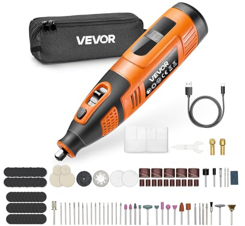 VEVOR Kit d'outils rotatifs sans fil, 119 PCs, mini-outil rotatif électrique portable CC 12 V, 28 vitesses, 5000-32000 tr/min, pour gravure, ponçage, polissage, sculpture, découpe et loisirs créatifs