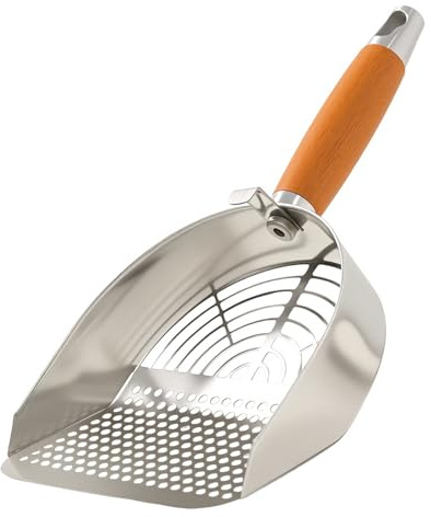 Acunny Pala para arena para gatos | Cuchara colador de heces de acero inoxidable – El metal para bandeja de arena para gatos, para el hogar interior gatito mujer limpieza olor