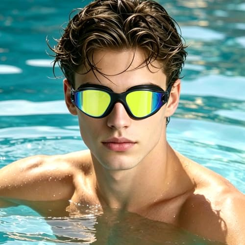 Lunettes de Natation Adulte 180 ° Ultra Claire Anti-Buée, Lunette Natation Protection UV, Silicone Souple Réglables Lunettes Piscine, Etanches Anti-Fuite Lunette Piscine Adulte Homme Femme Adolescent