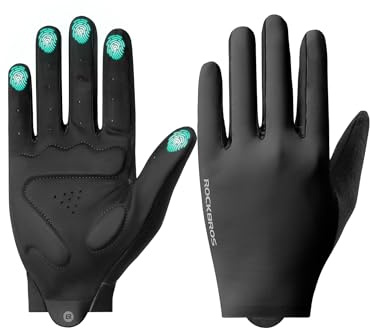 ROCKBROS Guanti Bici Uomo e Donna, Traspiranti e Antiscivolo, Guanti Sportivi con Imbottitura Ammortizzante, Compatibili Touch Screen, per MTB, Corsa, Scooter e Palestra, Nero, L