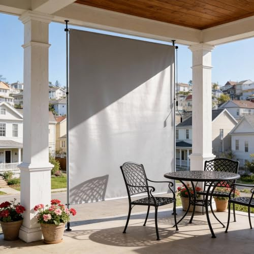 UISEBRT Klämmarkis, vertikal markis med handvev utan borrning, 200 x 310 cm vertikal markis utdragbar och ogenomskinlig och vattentät, solpersienn insynsskydd solskydd vindskydd, ljusgrå