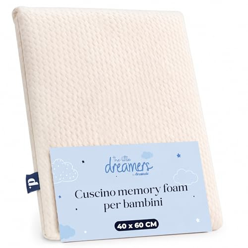 Dreamzie - Cuscino Bambini 40x60 in Memory Foam - Cuscino Letto Bambino Ergonomico e Basso 6 cm - Guanciale Lettino Antisoffoco Anallergico Antiacaro - Ideale per Bambini 3 4 5 6 Anni