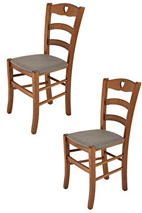t m c s Tommychairs - 2er Set Stühle Cuore für Küche und Esszimmer, Struktur aus lackiertem Buchenholz im Farbton Helles Nussbraun und gepolsterte Sitzfläche mit Stoff in der Farbe Rehbraun bezogen