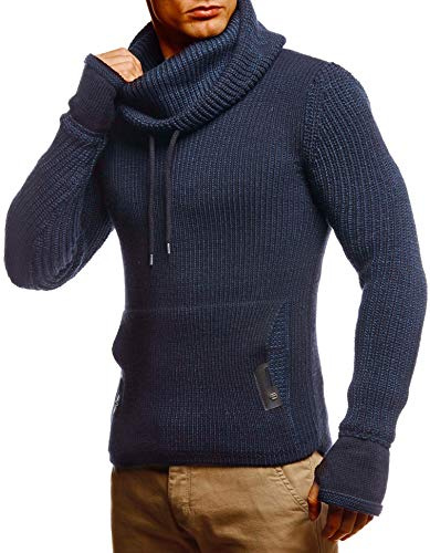 Leif Nelson stickad tröja med sjalkrage för män, modern ulltröja, långärmad, slim fit, blå, M