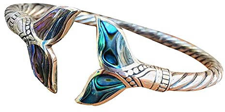 Bracelet jonc en coquille d'ormeau et queue de sirène en argent, chaîne à main ouverte réglable, bijoux de style marin durables, cadeau de Saint Valentin pour fille