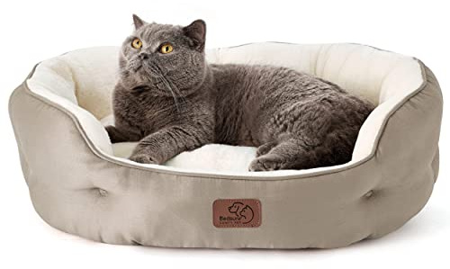 Bedsure Dog Beds for Small Dogs - Round Medium Cat Beds for Indoor Cats, Washable Pet Bed for Puppy and Kitten with Slip-Resistant Bottom, 25 Inches, Taupe