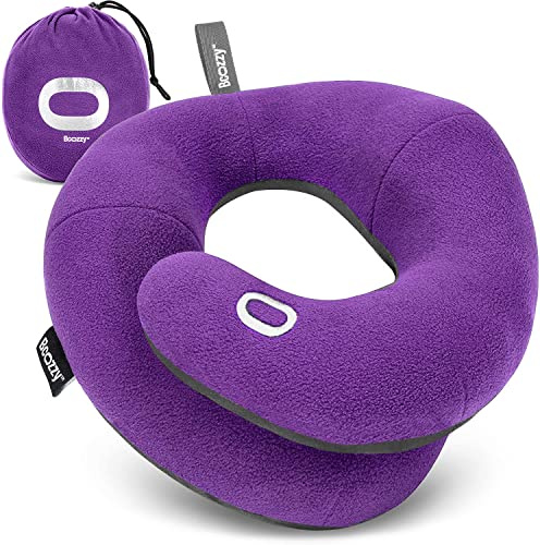 BCOZZY Cuscino Da Viaggio Per Collo Fornisce Doppio Supporto Per Testa, Collo e Mento in Qualsiasi Posizione per Dormire Sui Voli, Morbido, Confortevole, Lavabile, Taglia Large, Indigo