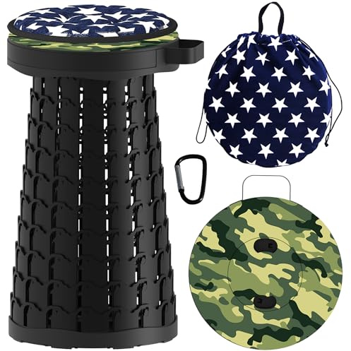 ALEVMOOM Taburete plegable portátil telescópico para acampar con cojín, taburete plegable para adultos, camping, senderismo, barbacoa, carga máxima 440 IB (camuflaje)