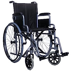 SPES - Sedia a rotelle pieghevole - per anziani e disabili - in acciaio con braccioli e poggiapiedi estraibili - 4 misure (Grigio, 41 cm)
