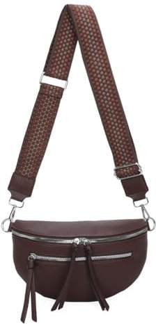 OBC ITALYSHOP24 Damen Tasche Umhängetasche Brusttasche Muster Gürtel Bauchtasche Crossbody Gürteltasche Hüfttasche Crossover Bodybag Schultertasche Handytasche Leder Optik Schokobraun S