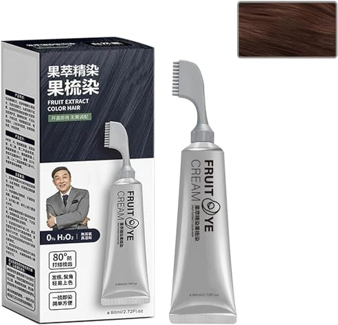 Crema para teñir frutos negros, tinte para cabello negro para unisex, tinte para cobertura de cabello gris, tinte para cabello castaño oscuro, color de cabello con queratina (Marrón castaño)