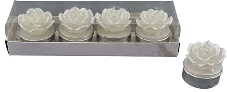 Doni Bomboniere Comunione Set 4 Pezzi Candele A Segnaposto Pensierini Evento Tealight Matrimonio Anniversario Forma di Rosa Bianca Idee Regalo Complete Originali Economiche