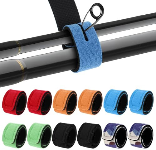 Jeffdad 12 Stück Angeln Angelruten Gurte, 6 Farben Angel Rutenbänder 30cm Einstellbar Elastische Angeln Rutenband Angelrutenriemen Angelrute Gürtel Verstellbare zum Binden Von Angelruten Golfschlägern