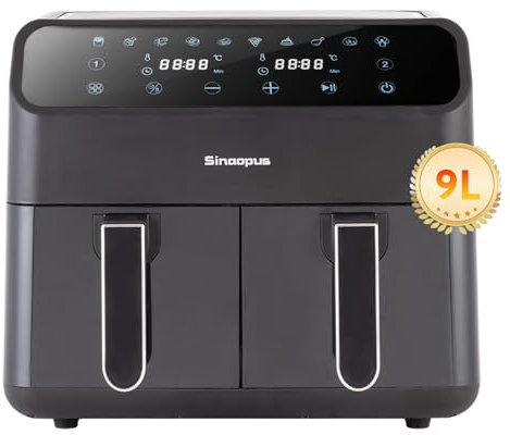 Sinaopus heißluftfritteuse XXL Airfryer 9L Air fryer mit Digitalem LED-Touchscreen heissluftfriteuse 2000 Watt 10 Programmen Einstellbare Temperaturregelung Sichtbares Sichtfenster