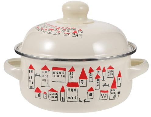 Vintage Enamel Stockpot with Lid, Double Handle Stew Pot, Retro Cooking Pot, Enamel Soup Pot Cookware for Home Kitchen Restaurant