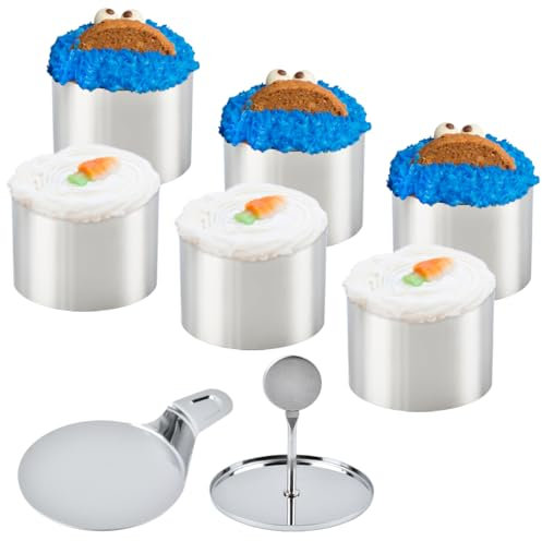 Lot de 8 Anneaux de Dessert, emporte-pièces Ronds avec Presse et Base, Ronds pour gâteaux pour gâteau Mousse Dessert