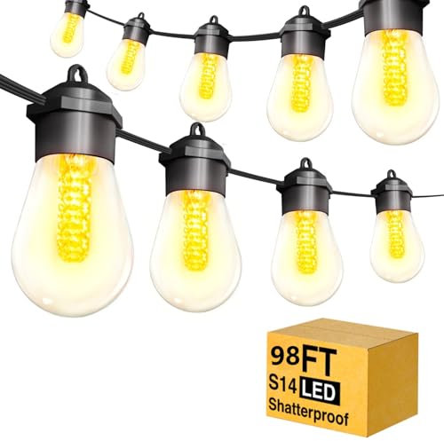 YORABO 30M Lichterkette USB LED Glühbirnen,Outdoor Lichterketten Garten mit Warmweiße S14 35 Plastik Beleuchtung Wasserdicht Innen/Außen Lichterketten für Terrasse, Hochzeiten, Party, Balkon