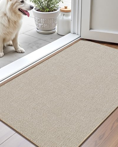 COLOR&GEOMETRY Tappetino Ingresso Interno 44x76 cm Assorbente Antiscivolo, Design a Profilo Basso – Zerbino per Porta di Casa, Beige Avena