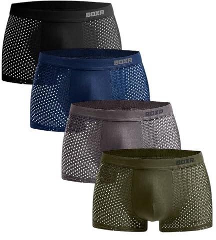 BOXR Underwear Lot de 4 Boxers en Bambou pour Homme - Ultra Doux, Confort Optimal, S-3XL (FR/ES, Alpha/Lettres, M, Taille Normale, Taille Normale, Multicolore2)