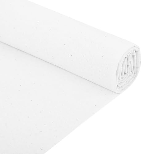 Tessuto di Cotone di Lino 150×50 cm Tessuto Mussola di Cotone Tessuto Ricamo Lino Naturale Morbido Tessuto di Mussola di Cotone Tinta Unita Tessuto per Cucire Abbigliamento e Artigianali (Bianco)