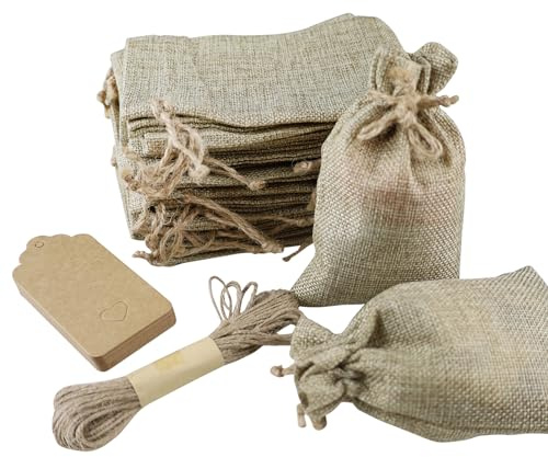 REBECASKYENS 30 bolsas de regalo con cordón, bolsas de yute, pequeñas con cordón, para manualidades, bodas, fiestas, Navidad (10 x 15 cm)