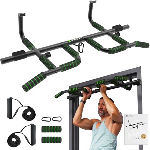 KAKICLAY New Upgrade Pull Up Bar for Doorway with Ergonomic Grip - Upto 440 Lbs Capacity, No Screwing or Slipping - USA Original Patent, Designed, Shipped, Warranty