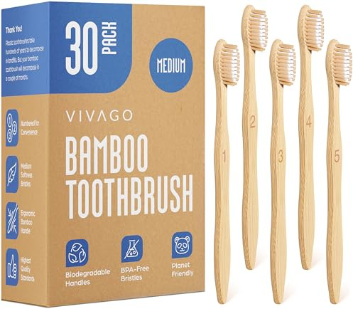 VIVAGO Bamboo Toothbrushes - Medium Bristles Toothbrushes for Adults