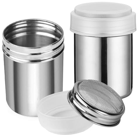 2pcs Shaker de azúcar en polvo Duster 6.76 oz de acero inoxidable Shaker de azúcar con tapa, latas de especias de malla fina para bicarbonato