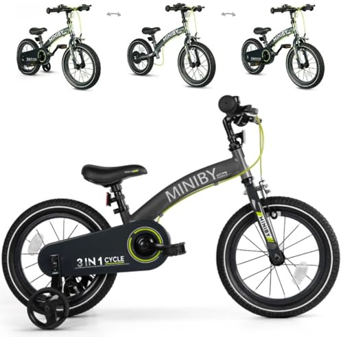 QPLAY Bicicleta Infantil Miniby 3 en 1, Modo Sin Pedales, con Ruedines y con Pedales, Ajustable, Ergonómica y Evolutiva Niños de 2,5 a 8 Años