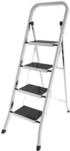 Colombo Scaletta Pieghevole 4 Gradini Factotum | Scala Richiudibile Domestica Salvaspazio in Alluminio con Gradini Antiscivolo Extra Larghi e Piedini in Gomma, Robusta e Sicura | Made In Italy