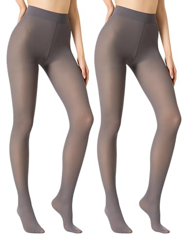 EOAMGO Pack de 2 medias térmicas para mujer, 220 g, medias de invierno con forro polar (FR/ES, Letras, M, Regular, Regular, 2, gris)
