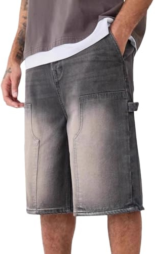 Short en jean baggy pour homme - Style rétro - Coupe décontractée - Jambes larges - Style hip-hop - Pour les loisirs et le quotidien - Décontracté