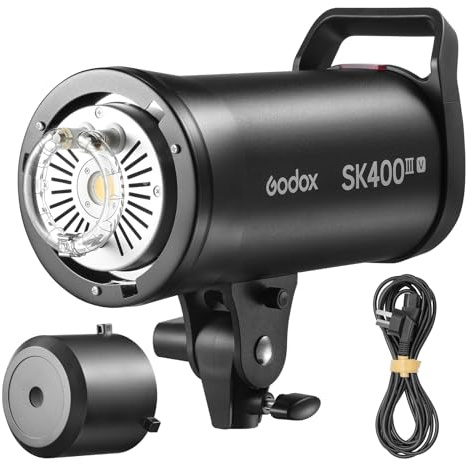 Godox SK400IIIV 400 Ws - Flash da studio, migliorato SK400III-V con sistema X da 2,4 GHz, luce LED da 10 W, GN 65, tempo di ricarica 0,1-1,5 s, supporto Bowens per ritratti professionali ed e-commerce