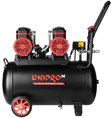Dnipro-M Compresseur d'air sans huile 50L, 2,2 kW, 350 l/min, 8 bar, 4 pistons, compresseur silencieux pour outils pneumatiques, peinture, gonflage et atelier. AC-50NL
