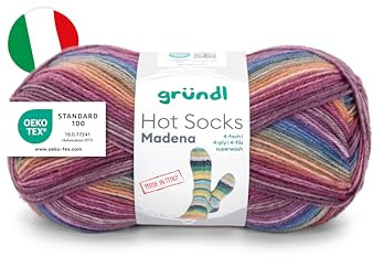 Gründl Ovillo de lana Hot Socks Madena de 4 capas, para 1 par de calcetines, hilo para calcetines, suave y delicado con la piel, 75% lana virgen, 25% poliamida, 1 ovillo de 100 g/420 m, grosor de