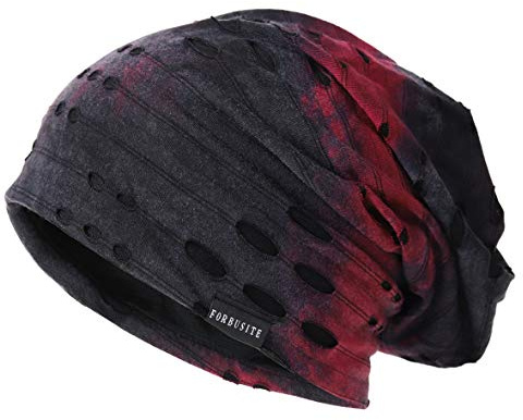 Ruphedy Men's Slouchy Beanie Summer Thin Hollow Long Oversized Skull Cap B301 (B090-a-Claret)